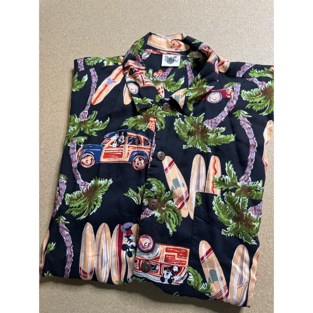 Disney‎ Mickey Mouse Surfboards Palm Trees Hawaiian Shirt Menswear size L